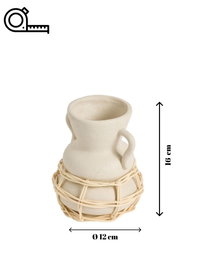 Aberto Design Pot Terracota Jarrón de Cerámica Crema con Ratán
